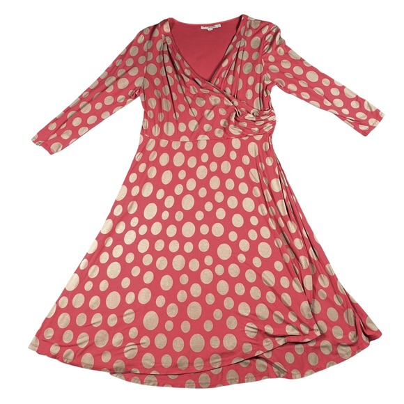 Boden Rosebery Dots Wrap Midi Dress Coral Tan Size US 16R Career Workwear Casual - Picture 5 of 11